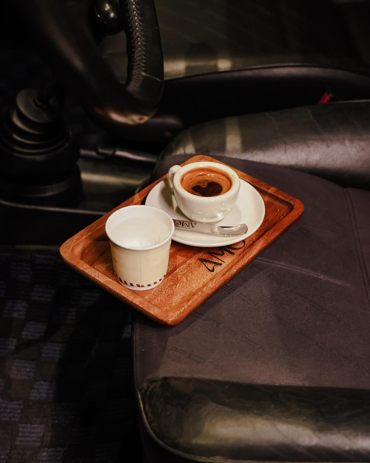 Espresso served in a classic car